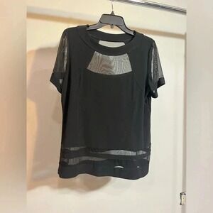 Artex Fashions Black Mesh Panel Short Sleeve Blouse Top 15-112-70046 L/G